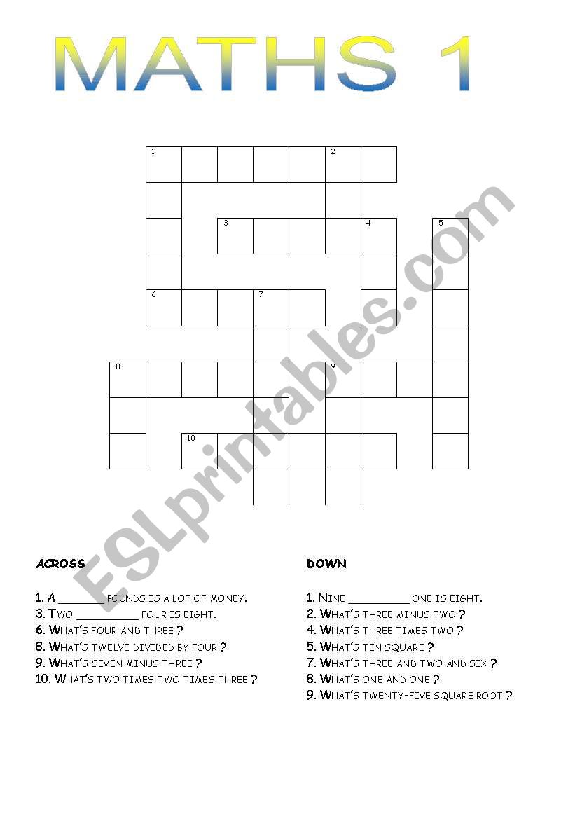 HOME MADE MATHS CROSSWORDS worksheet