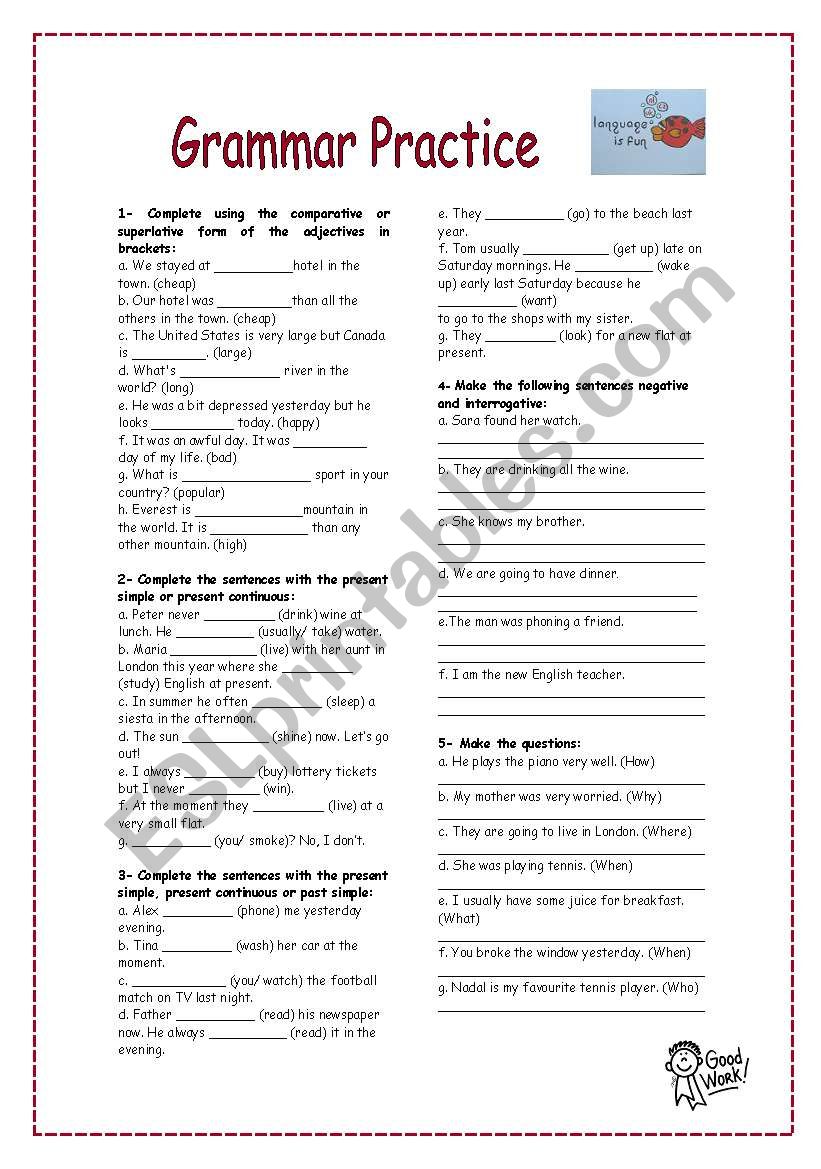 Grammar Practic worksheet