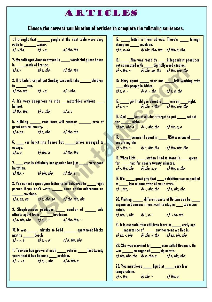 ARTICLE worksheet