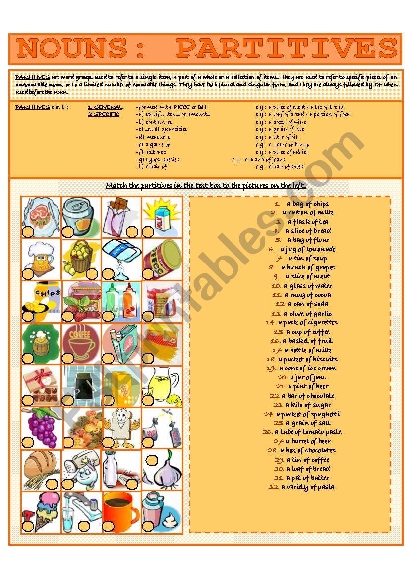 NOUNS: PARTITIVES worksheet