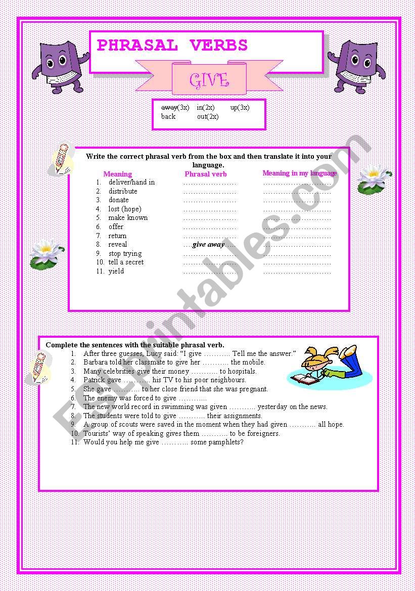 Phrasal verb - GIVE worksheet