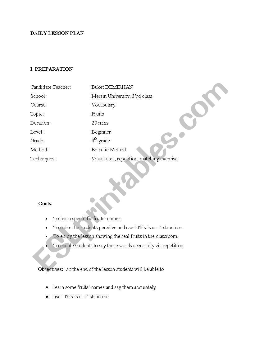 Fruits worksheet