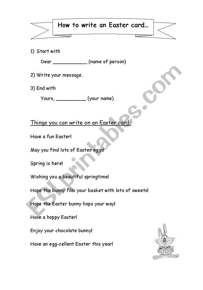How to write an Easter card worksheet