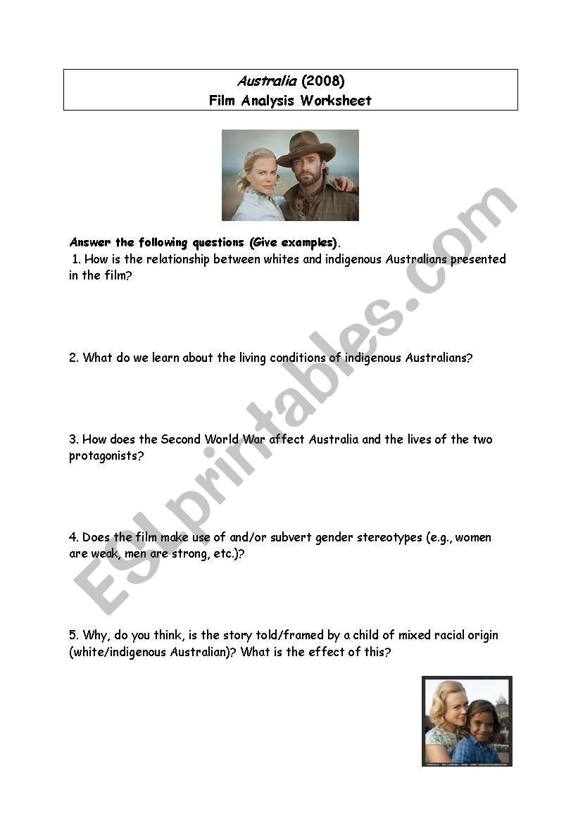 Australia film Worksheet  (2008)