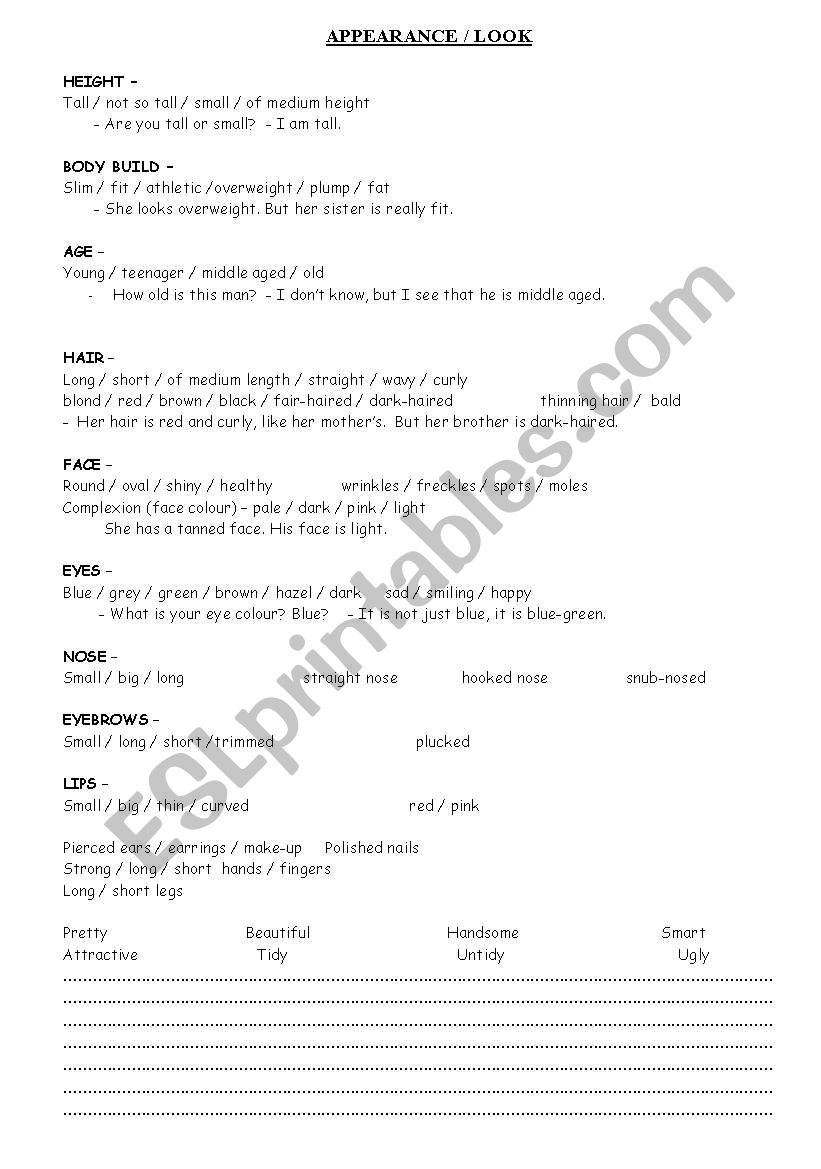 Appearance+Adjectives worksheet