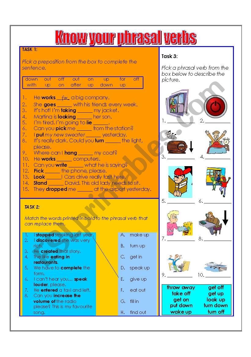 Know your phrasal verbs worksheet