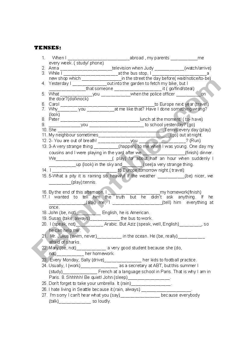 TENSES worksheet