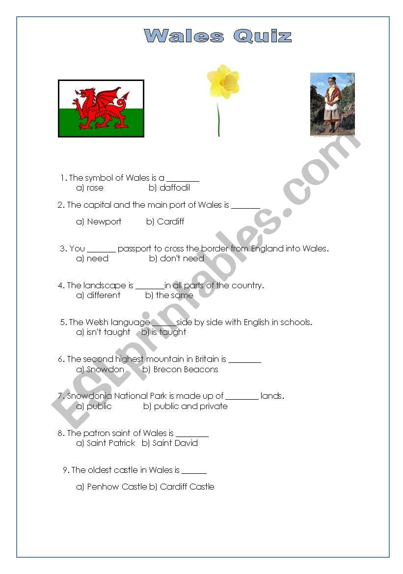 Wales Quiz worksheet