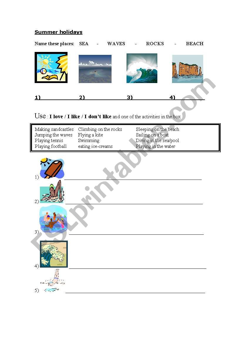 Summer holidays worksheet