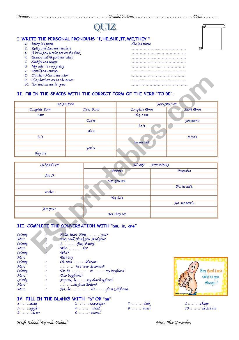 verb To Be worksheet