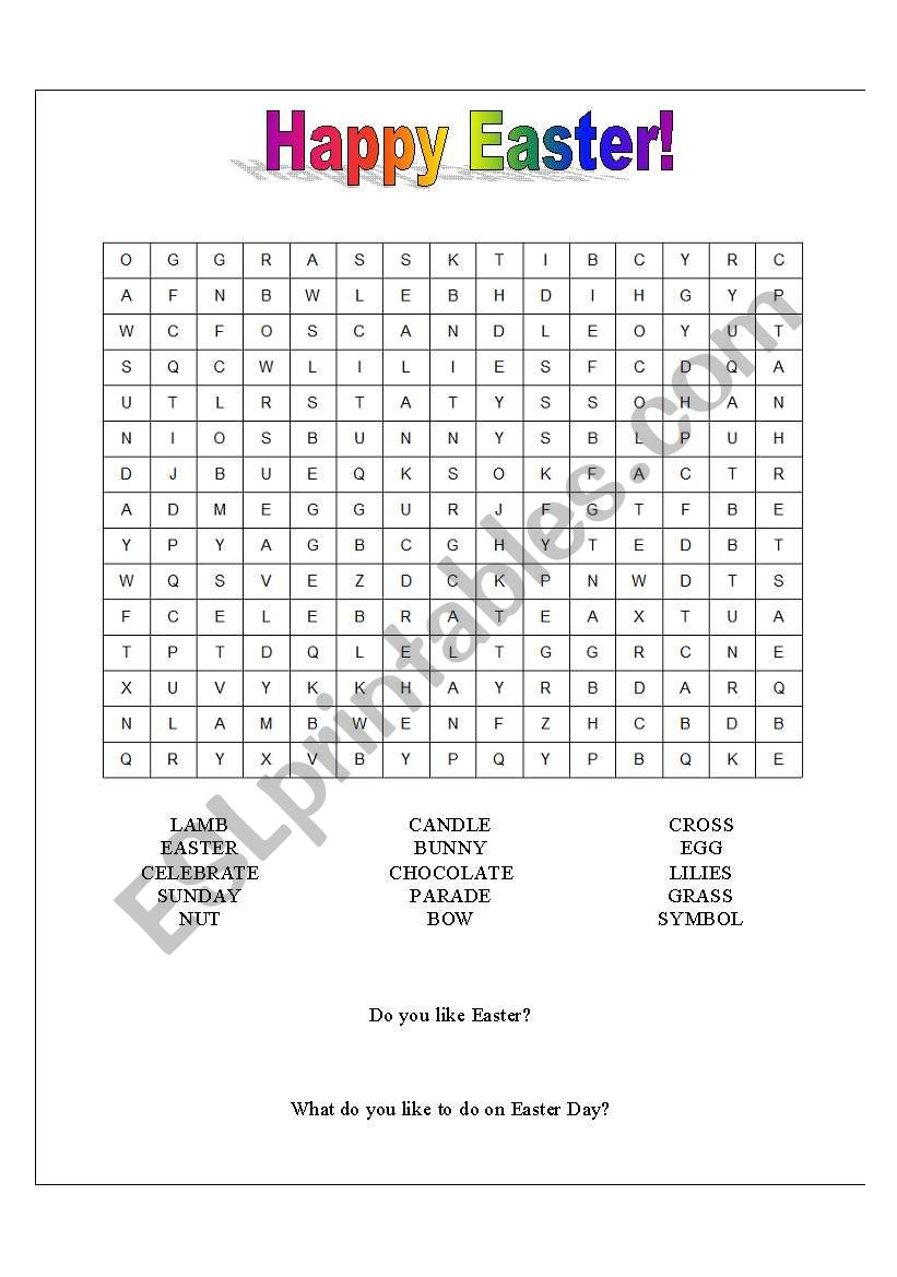 Easter Wordsearch for kids! worksheet