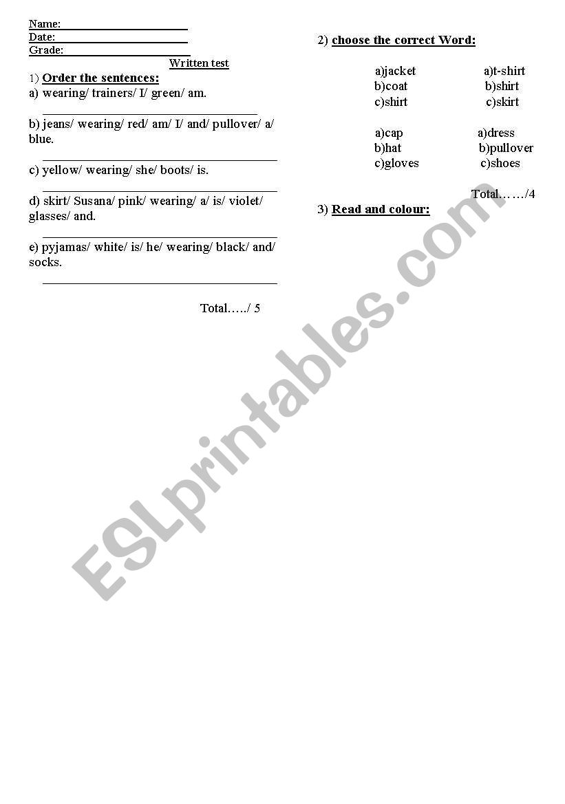 clothes worksheet