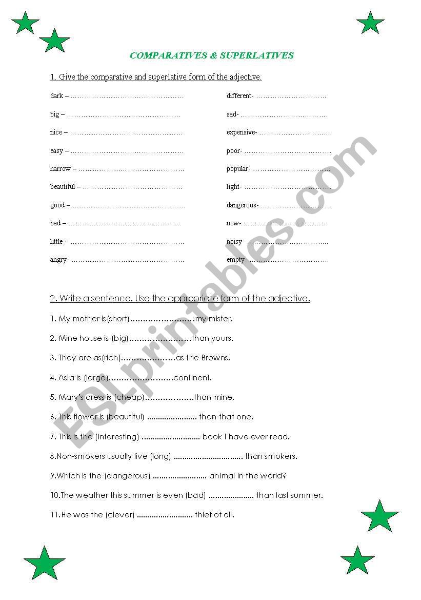 Comparatives and superlatives worksheet