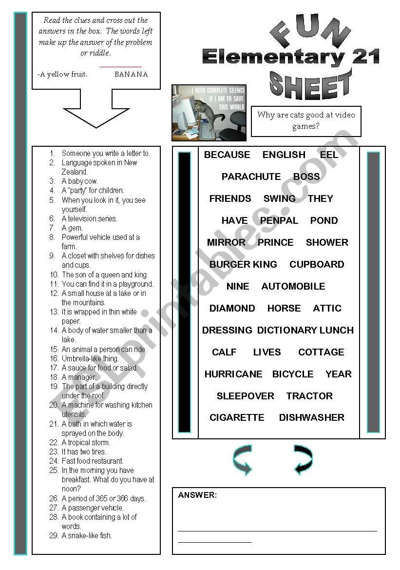 Fun Sheet Elementary 21 worksheet