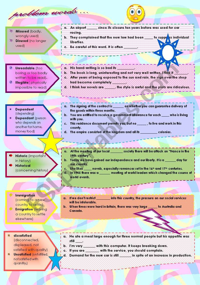 PROBLEM WORDS worksheet