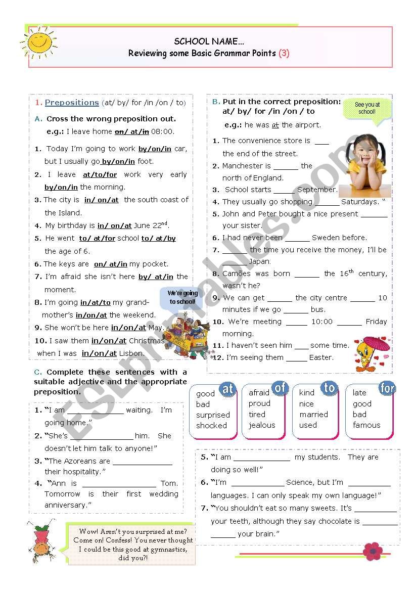 Reviewing some Basic grammar Points (3)  -  Focus on Prepositions - Intermediate and Lower Advanced Students