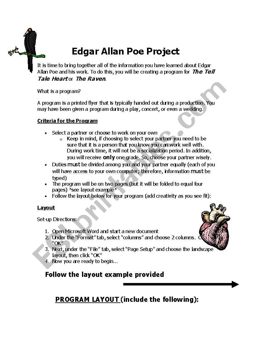 Edgar Allan Poe Project  worksheet