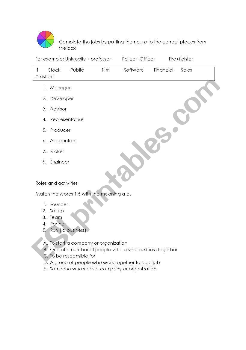 Compound job titles worksheet