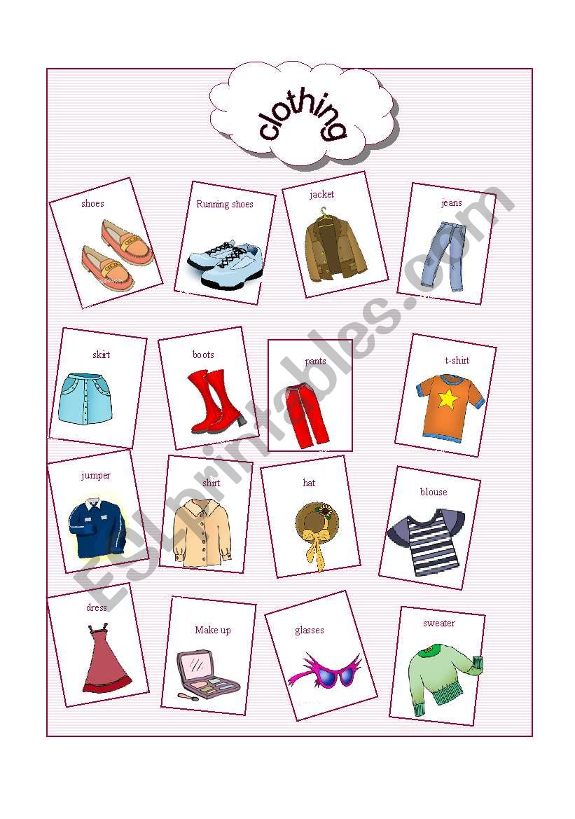 clothing pictionary worksheet