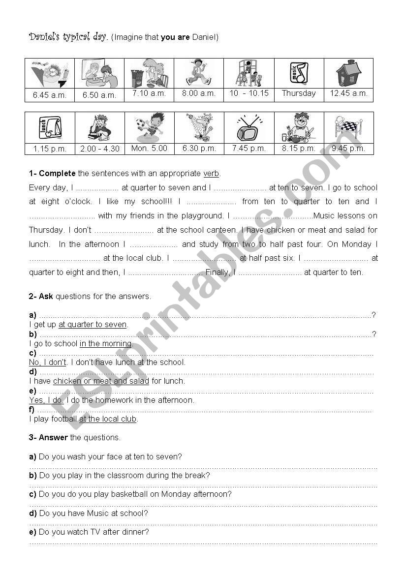 Daniels typical day  worksheet