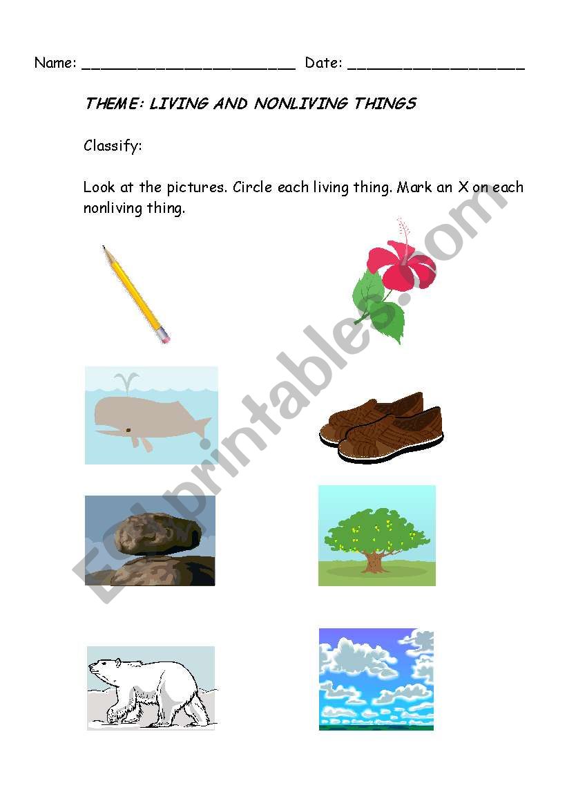 Linving and Nonliving things worksheet