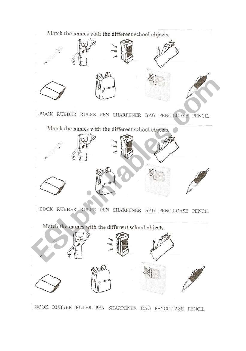 School objects - matching exercise