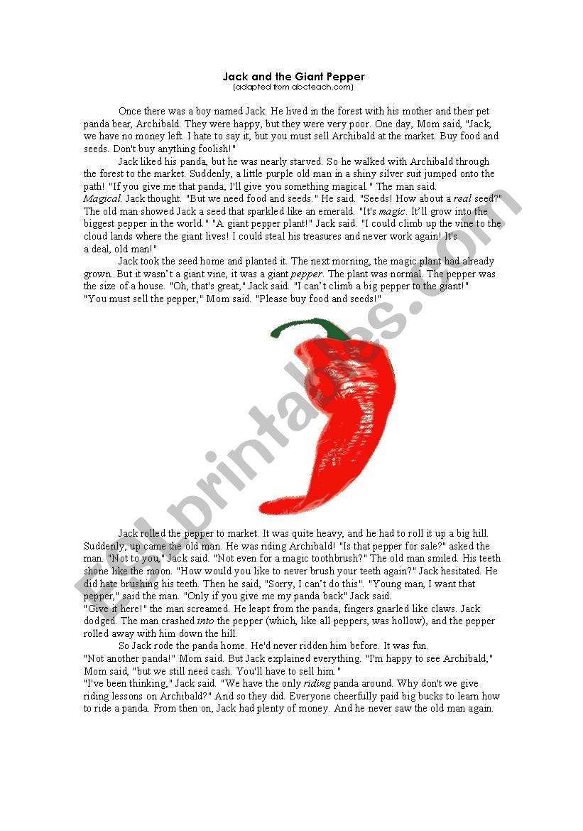 Jack and the Giant Pepper worksheet