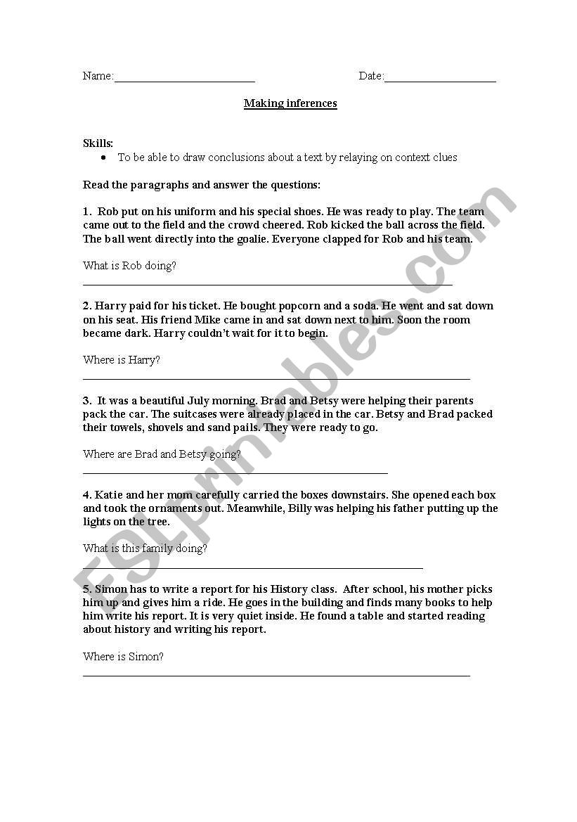 Making Inferences worksheet