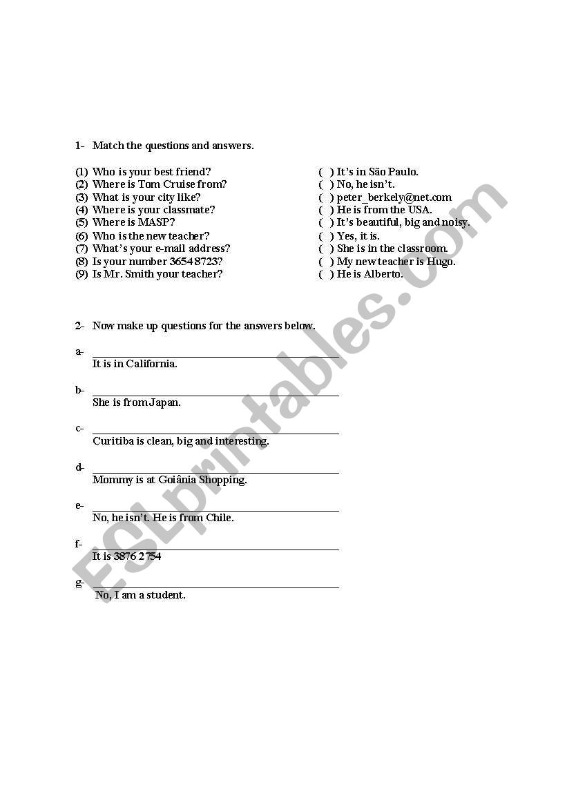 Pronouns worksheet