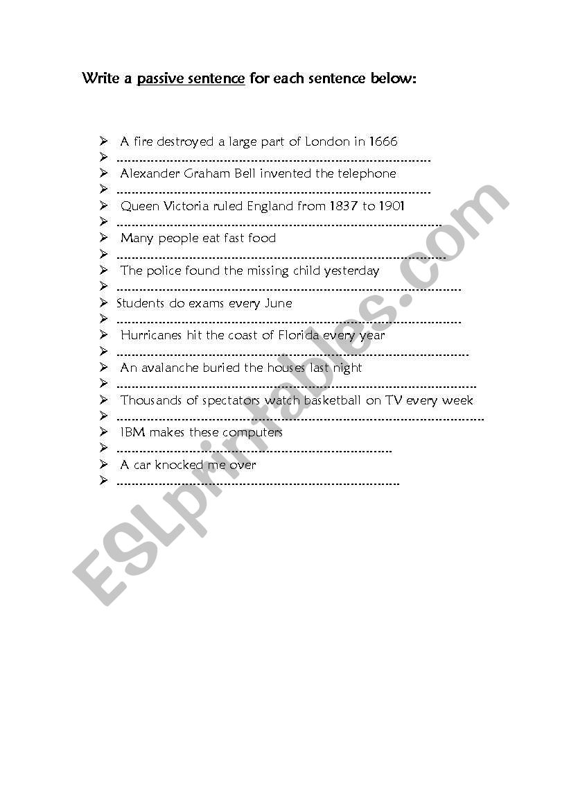 passive worksheet