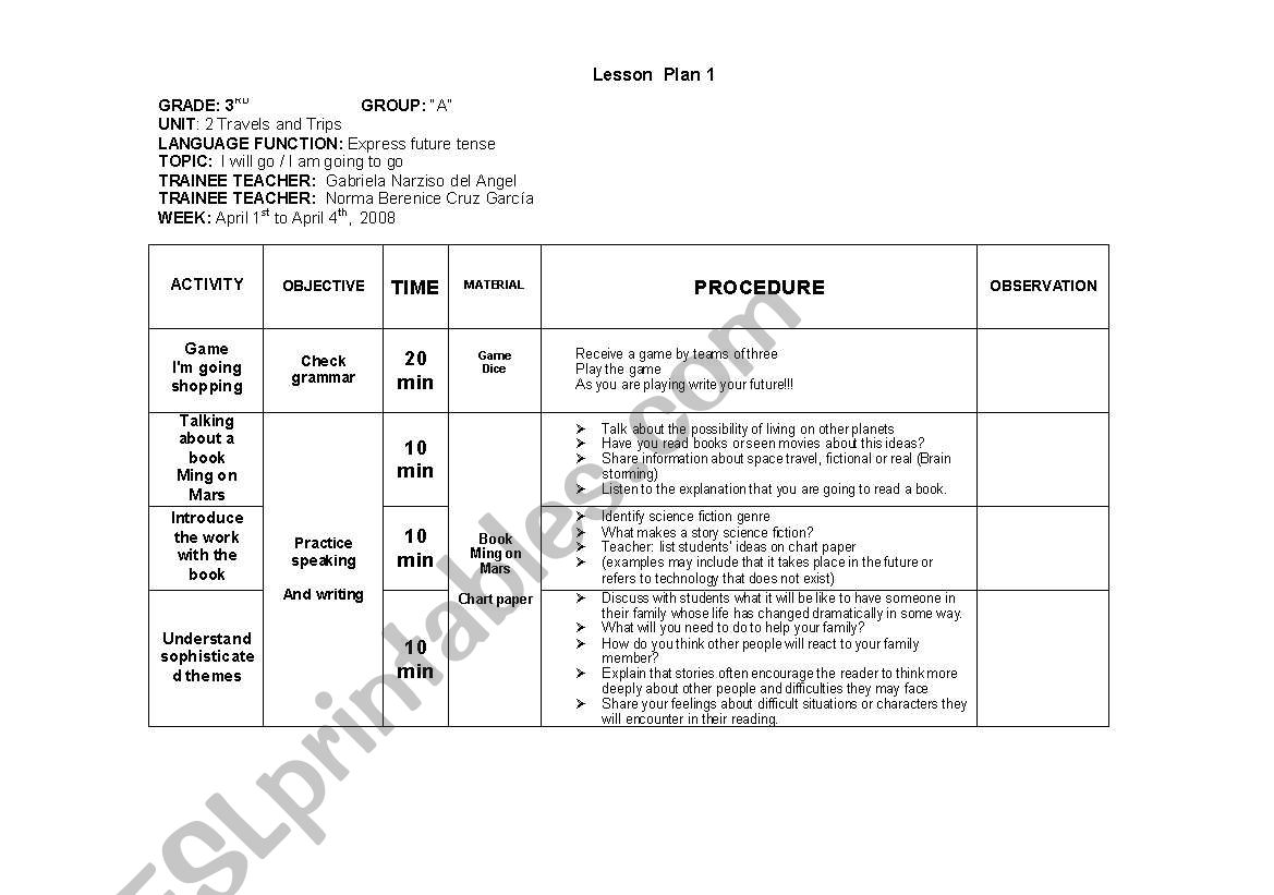 lesson plan 4th unit future worksheet