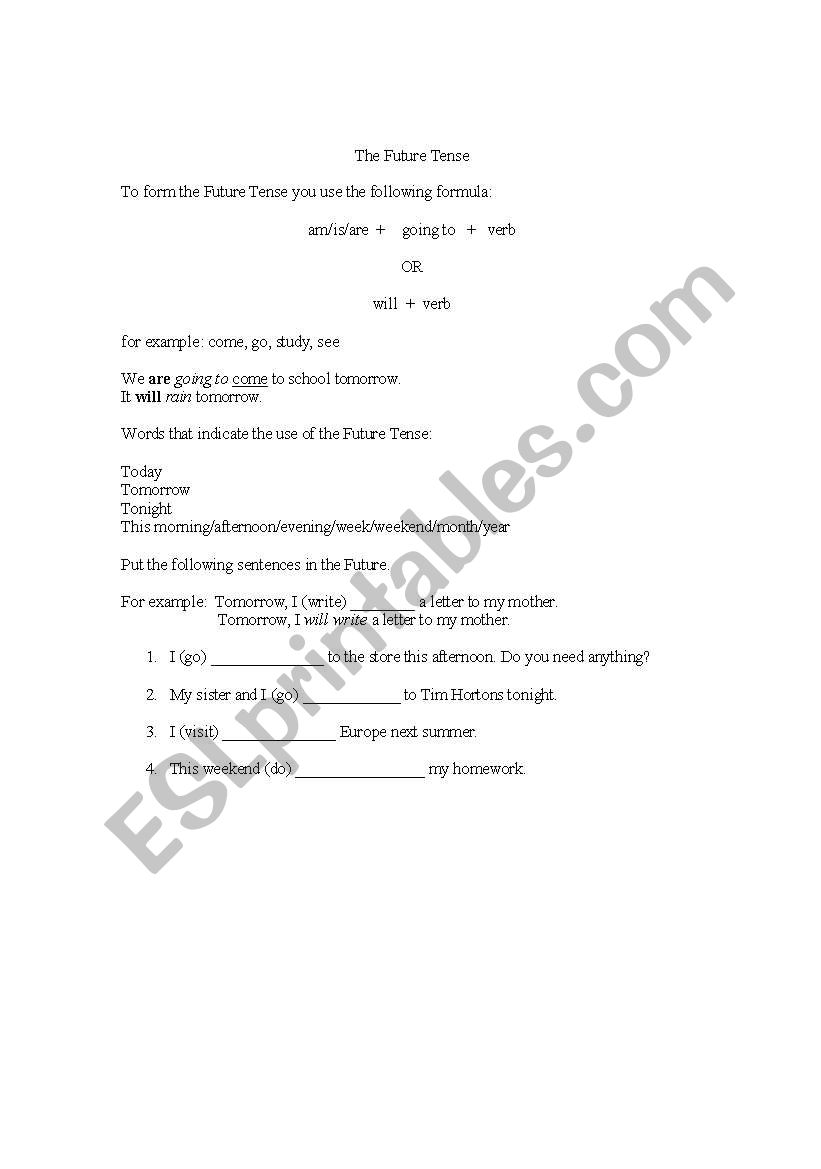 Spring - future tense worksheet