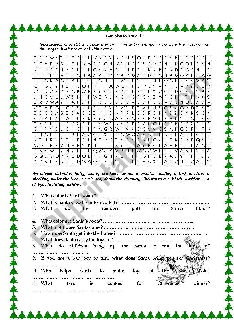 Xmas general information worksheet