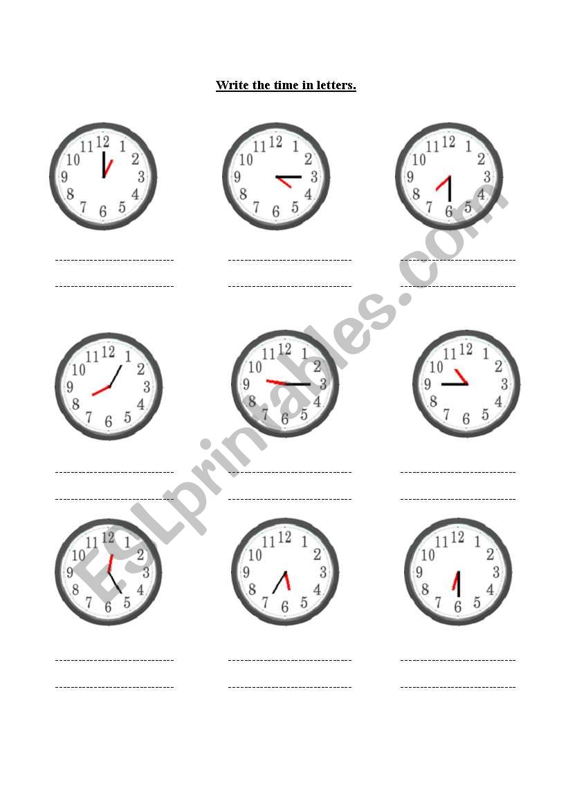 write the times in letters!! worksheet