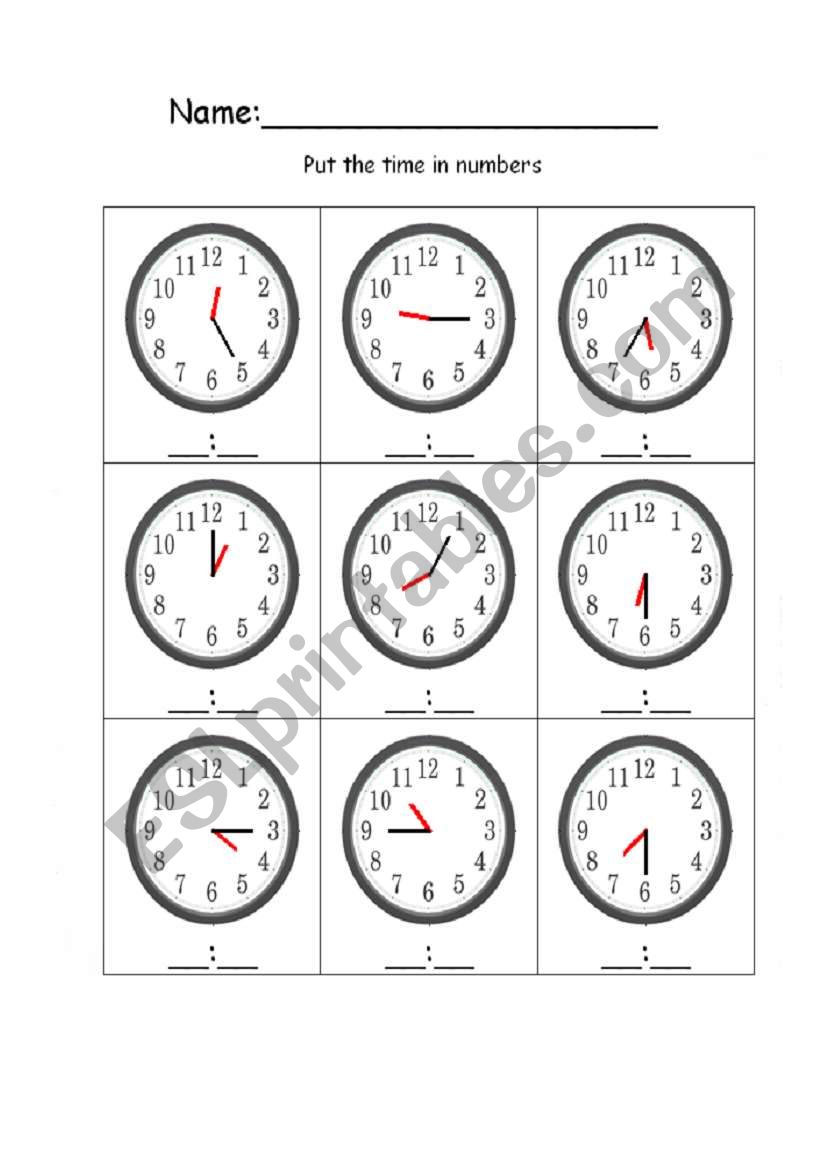 Write the time in numbers! worksheet