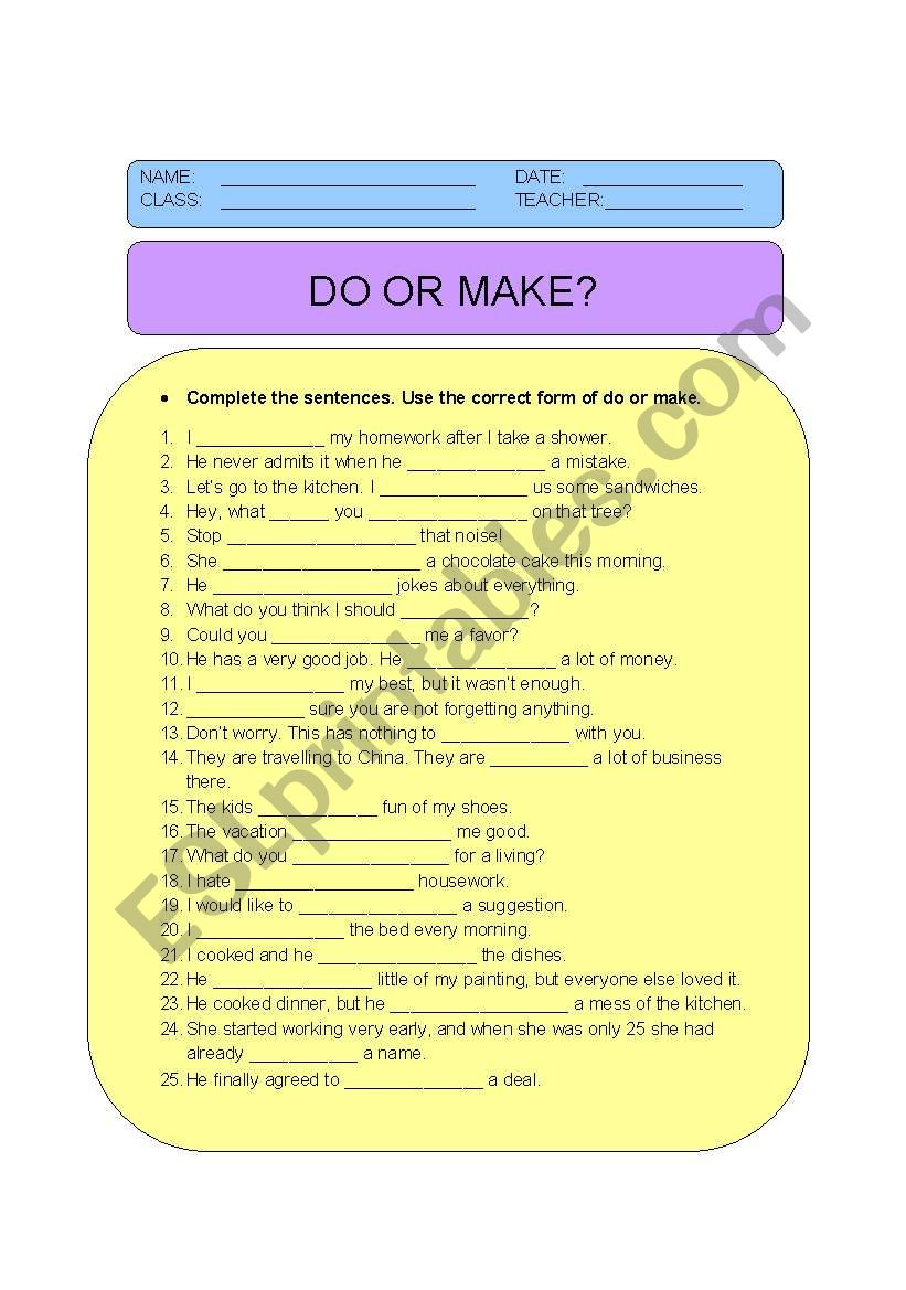 DO OR MAKE? worksheet