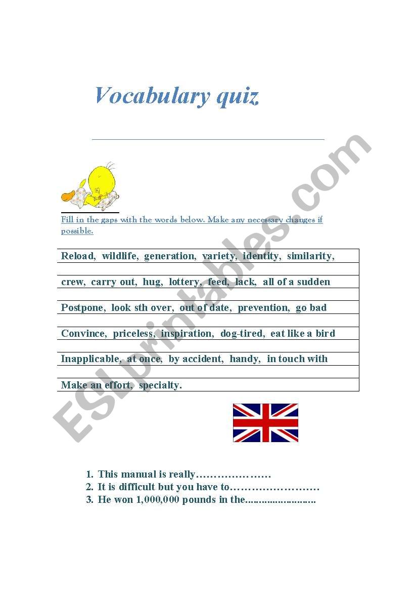vocabulary Quiz worksheet