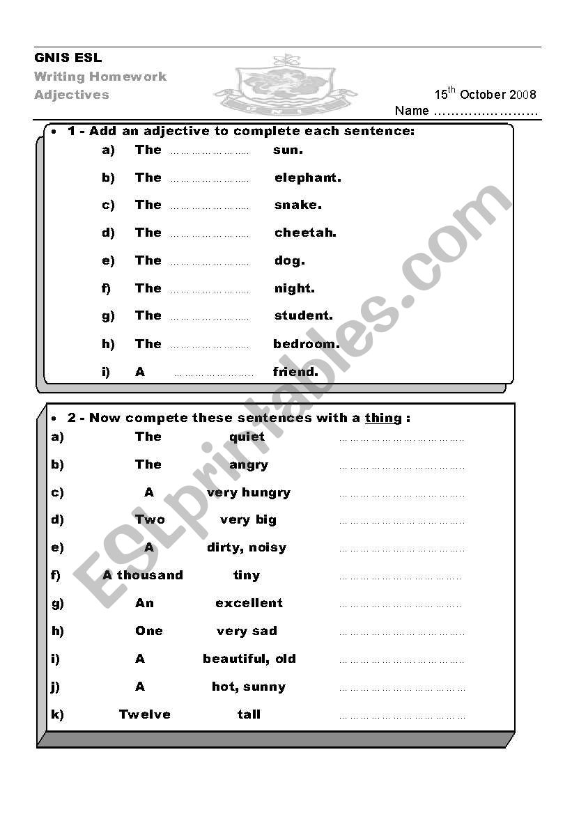 adjectives practice worksheet