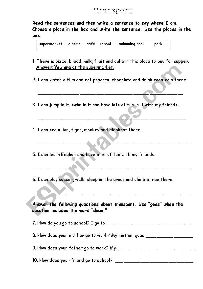 Transport worksheet