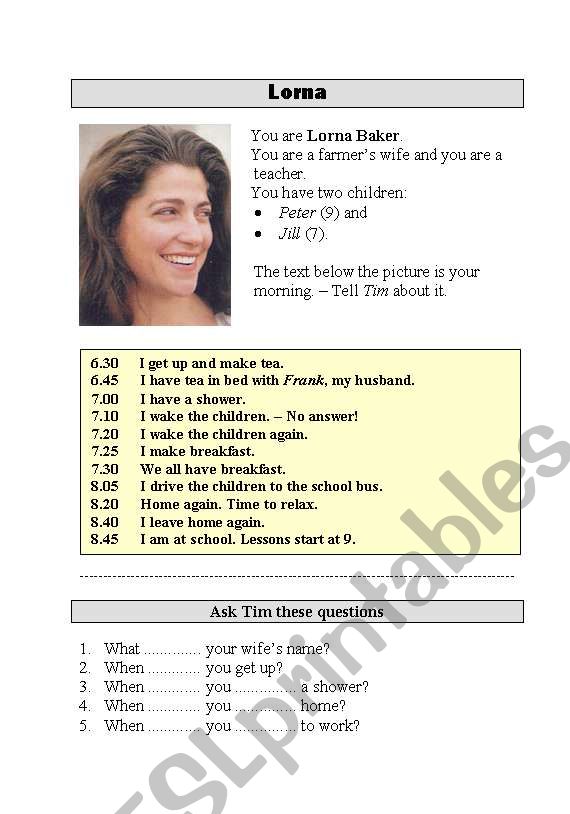 Talk about routine - pairwork worksheet