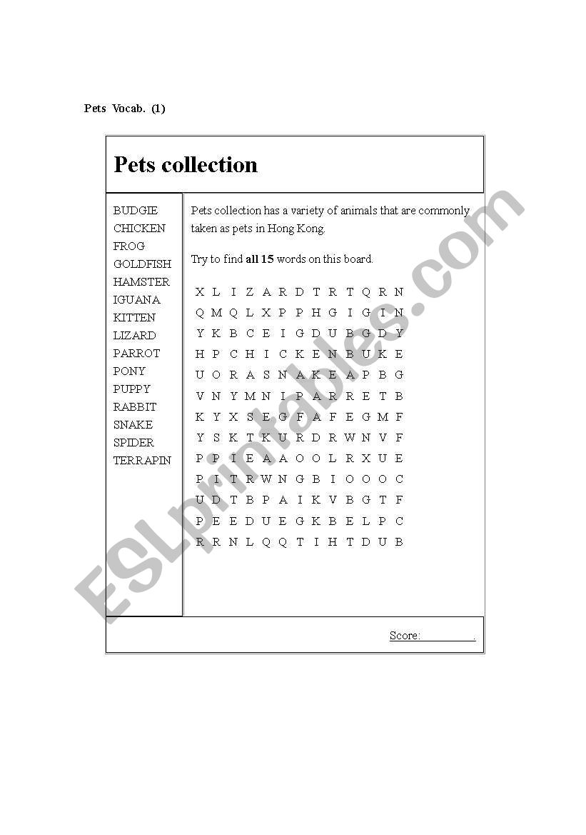 Learn about Pet Names (wordsearch)