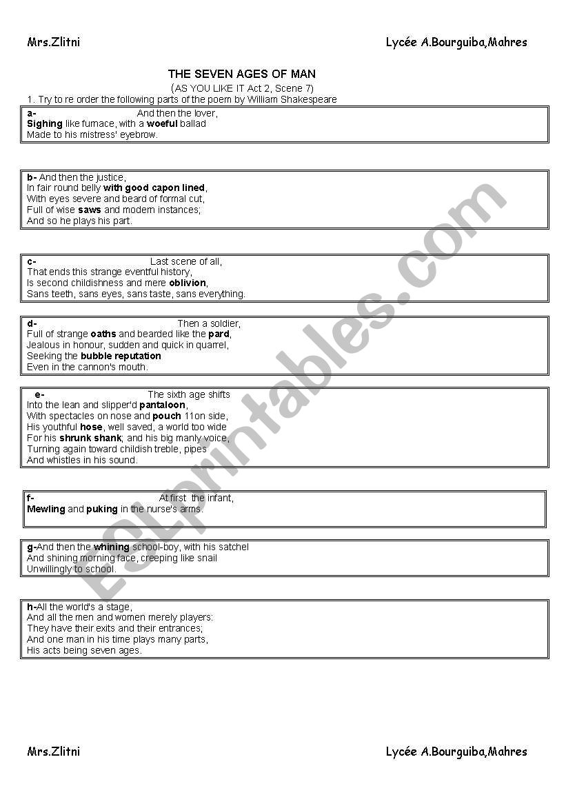 All the worlds a stage worksheet