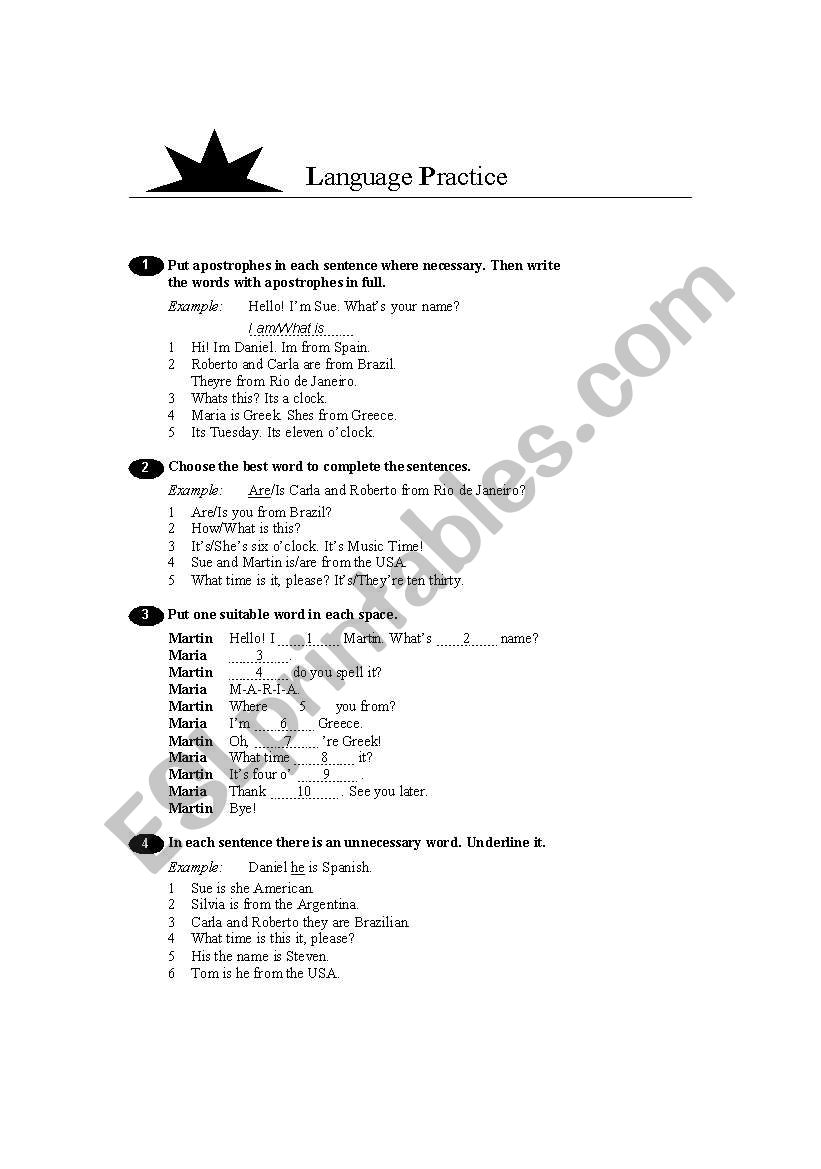 language practice worksheet