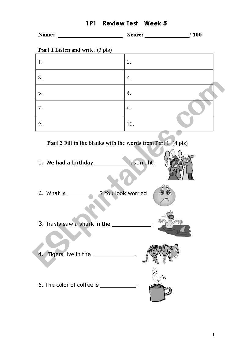 Review Test for World of Language 1 Unit 5 