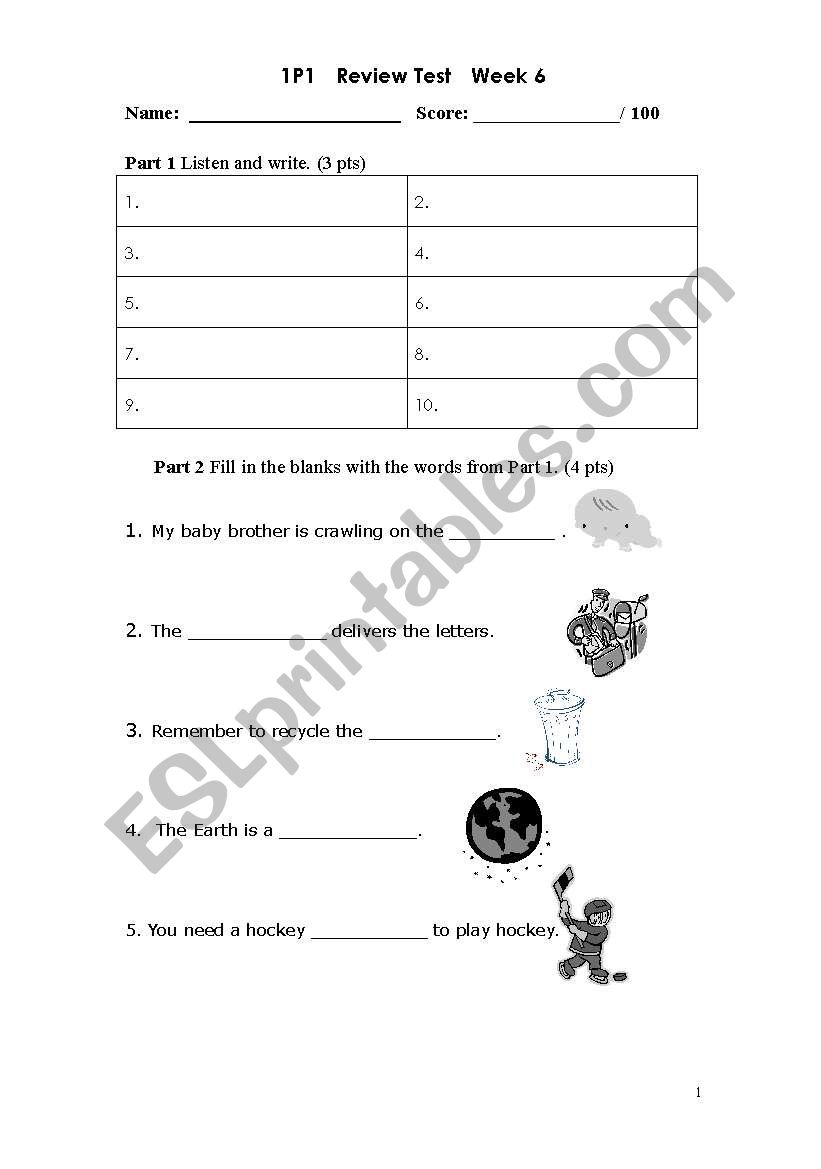 Review test for World of Language 1 Unit 6 