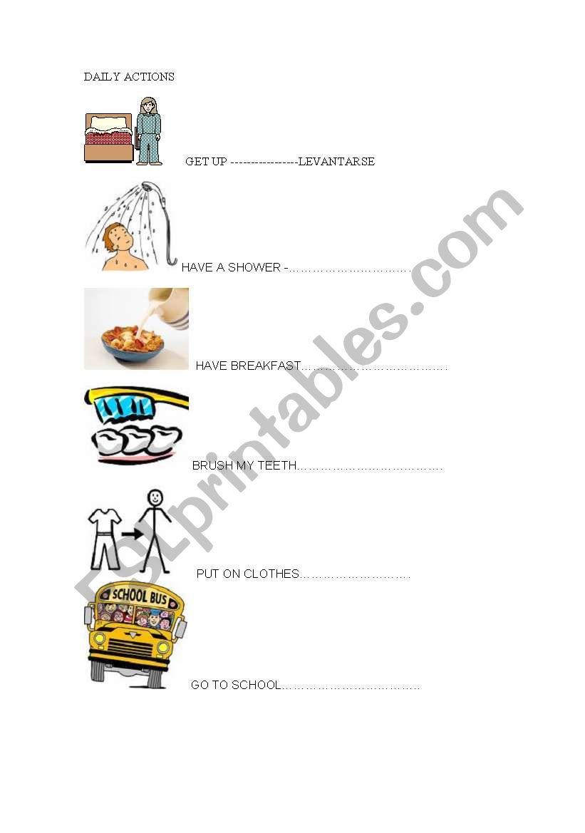 DAILY ACTIONS worksheet