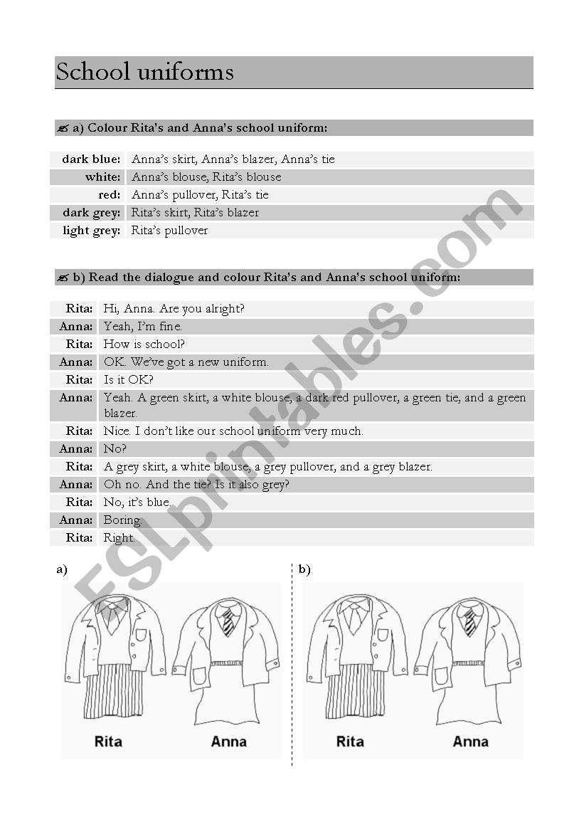 school uniforms worksheet