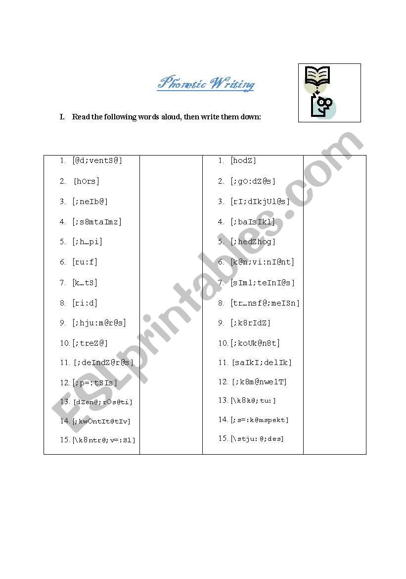 Phonetic writing worksheet