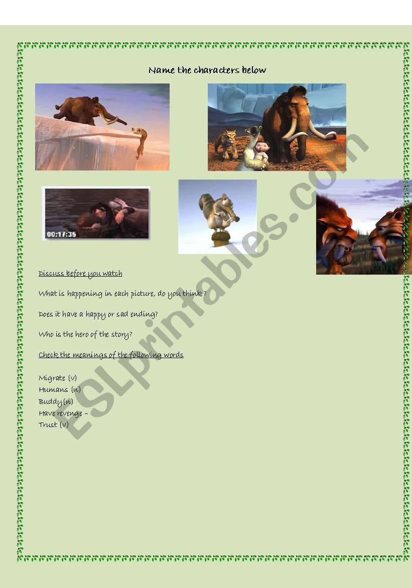 Ice Age 1 worksheet