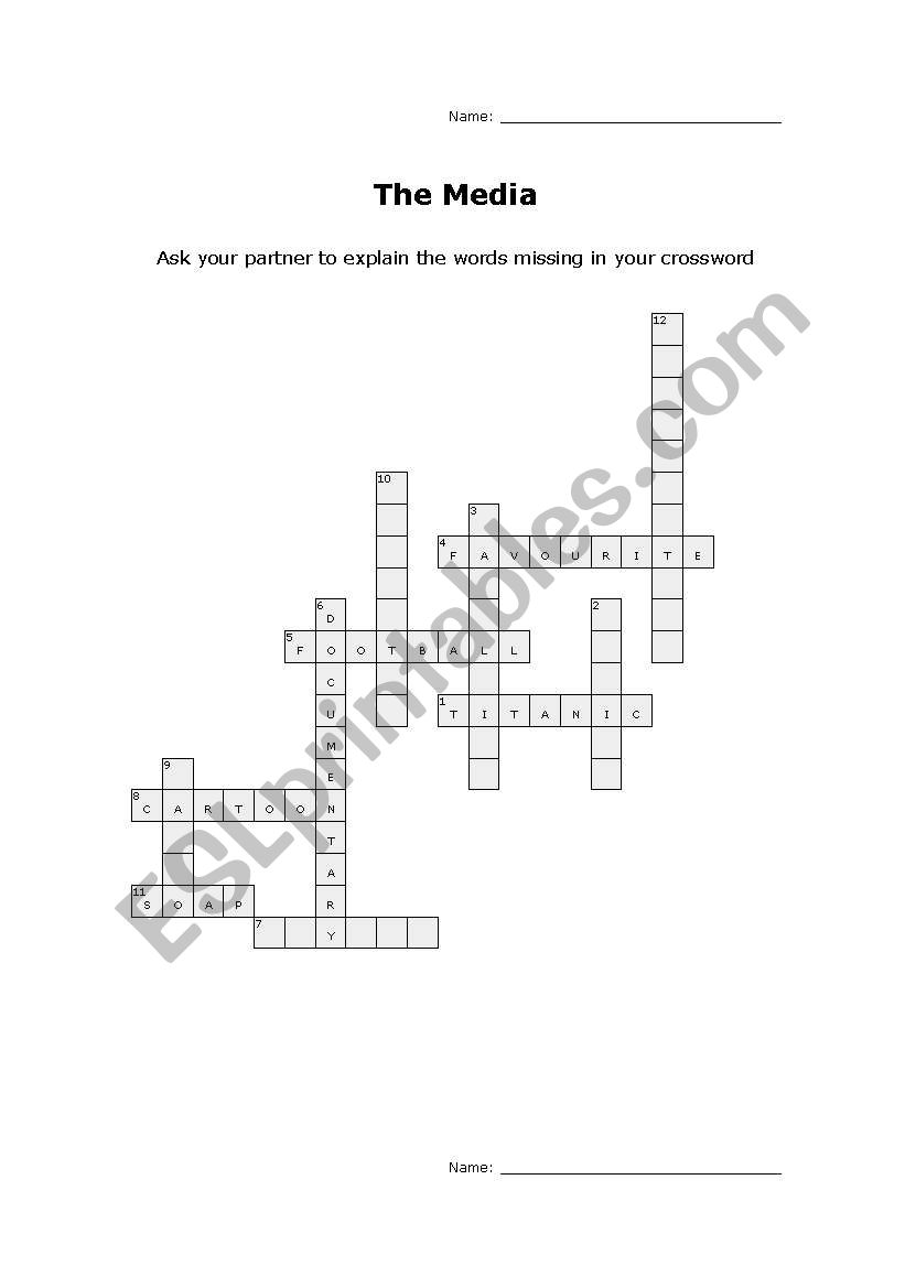 Media crossword worksheet